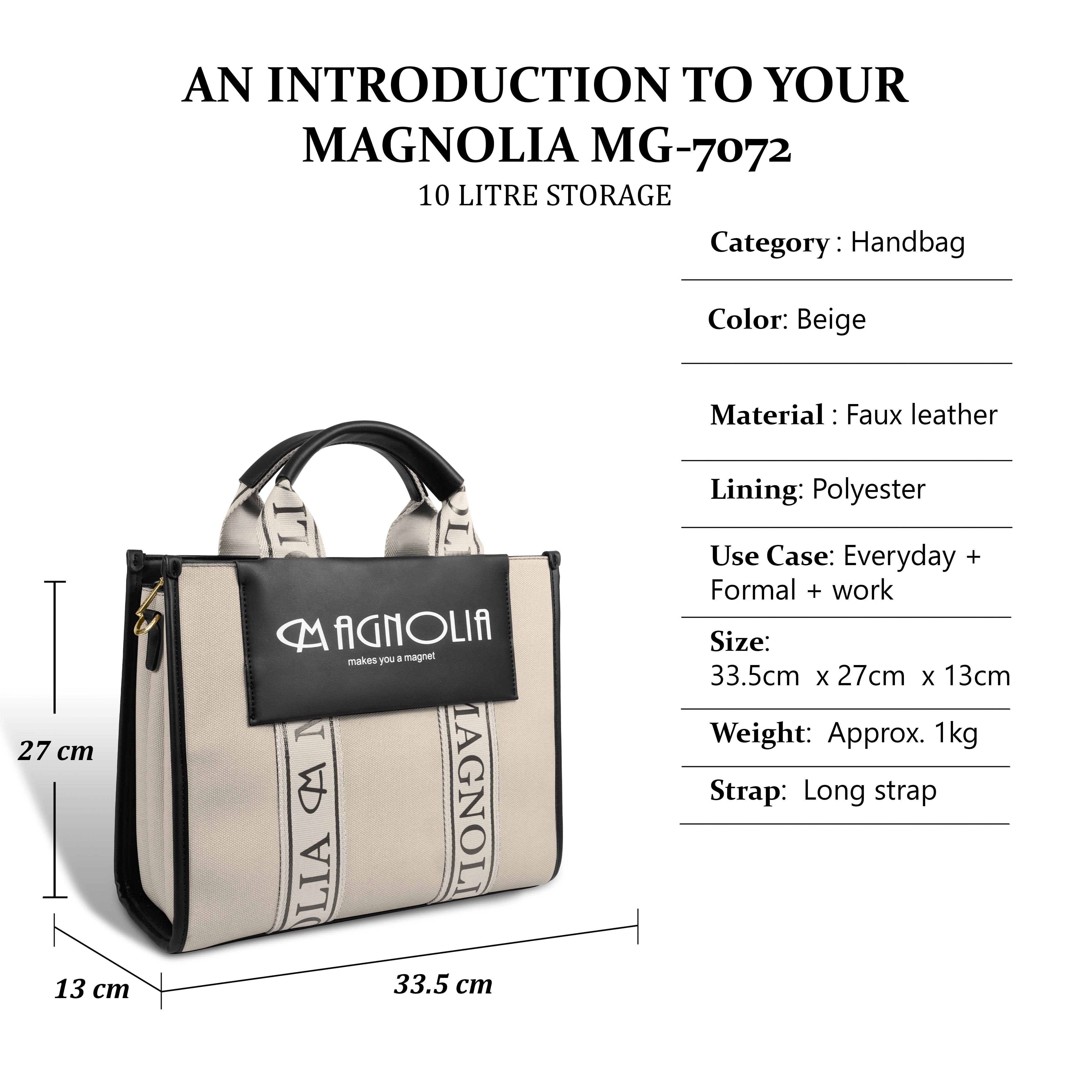 Magnolia® Premium Faux Leather Handbag – 10L Spacious Everyday & Offic