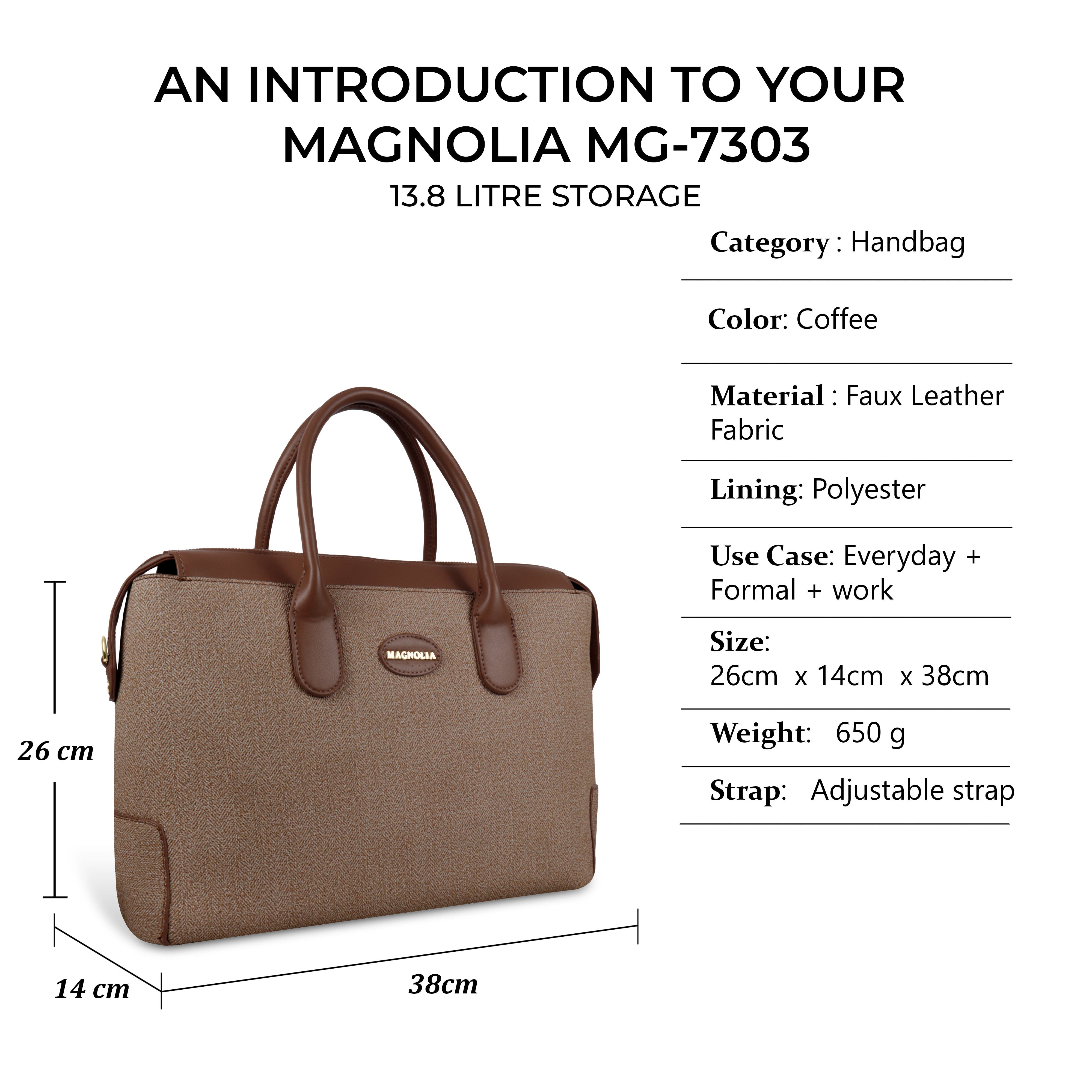 Magnolia Elegant Structured Handbag for Women - Premium Shoulder Tote with Top Handles & Detachable Strap