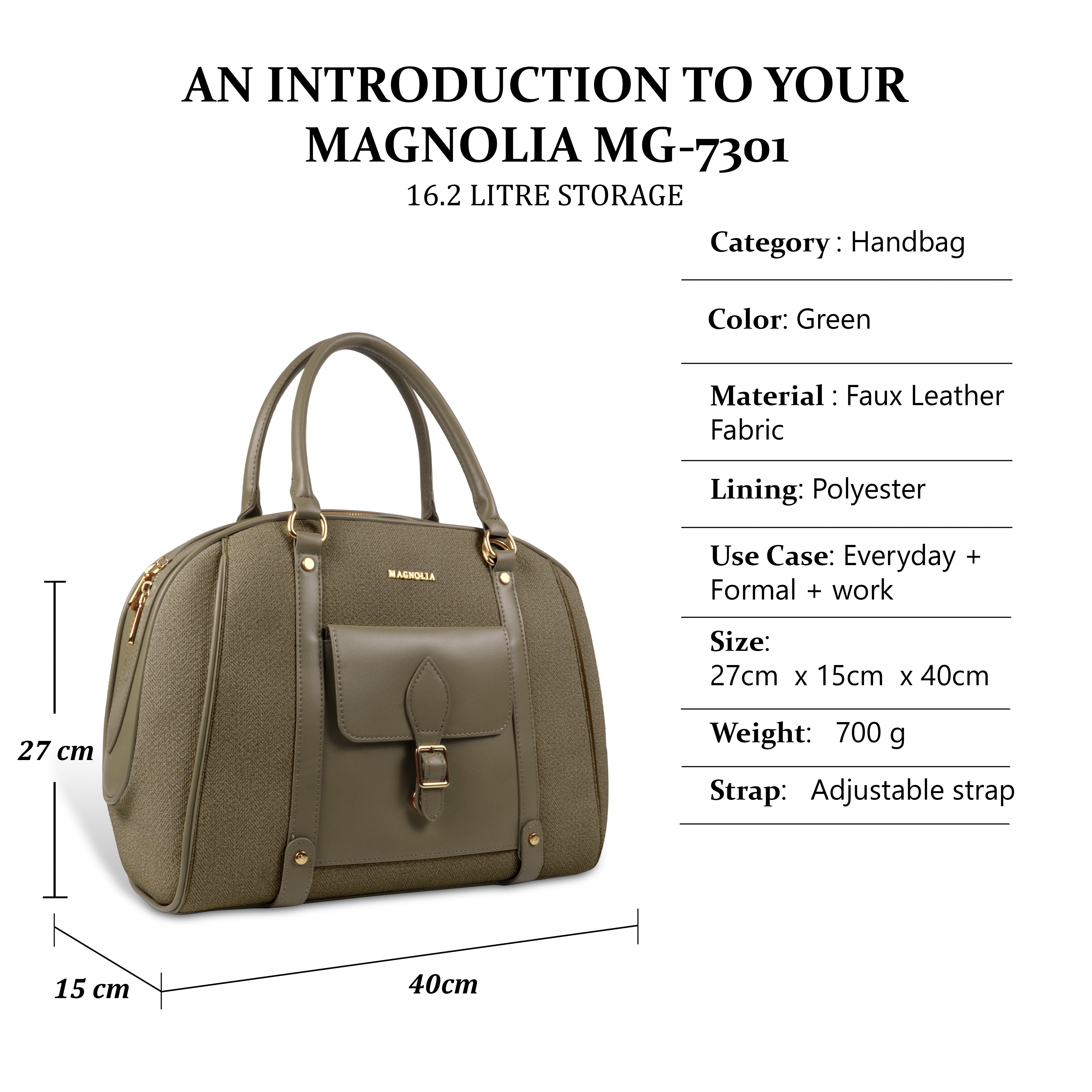 Magnolia Elegant Leatherette Handbag for Women with Detachable Strap