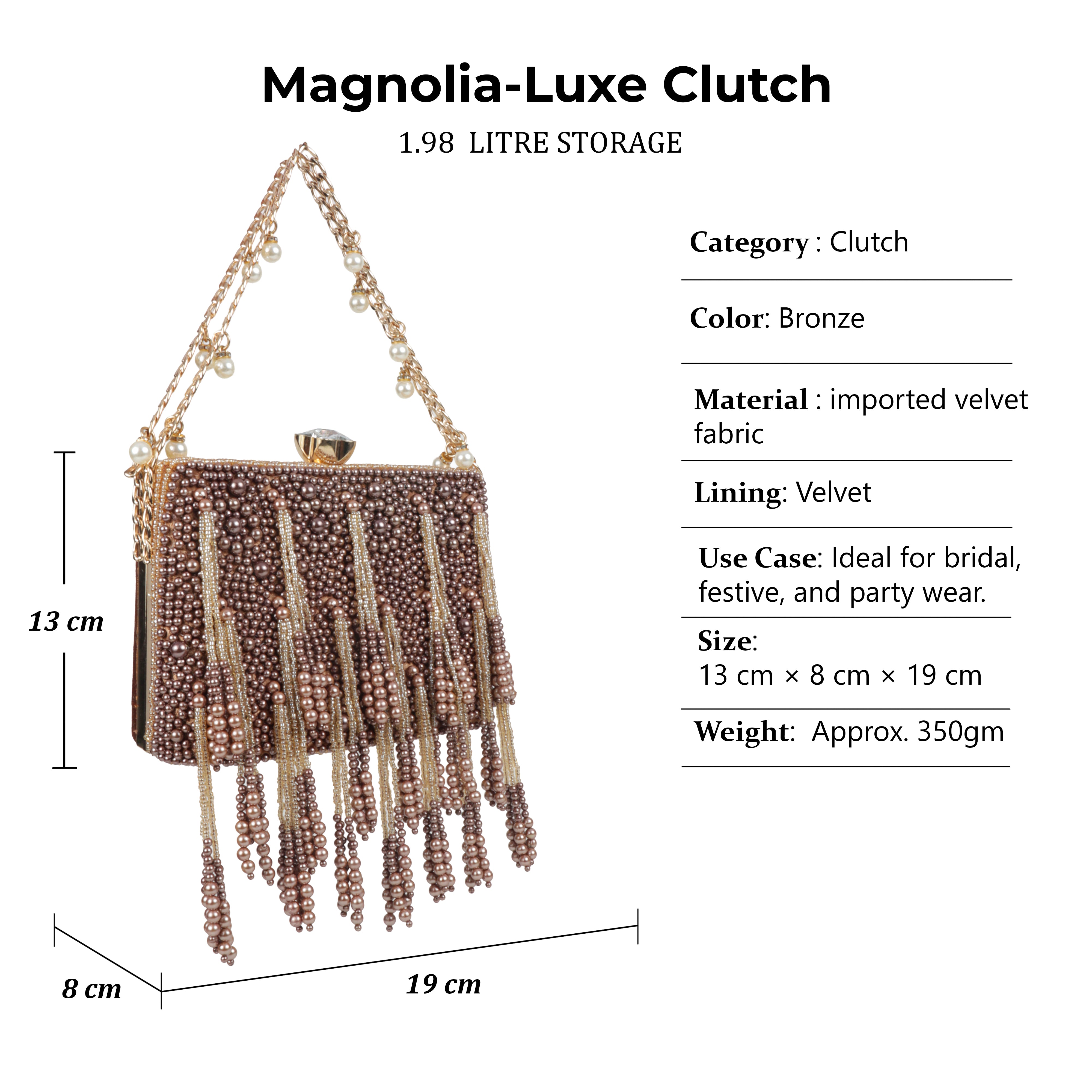 Magnolia Luxe Bronze Beaded Velvet Clutch – Bridal, Festive & Party Wear