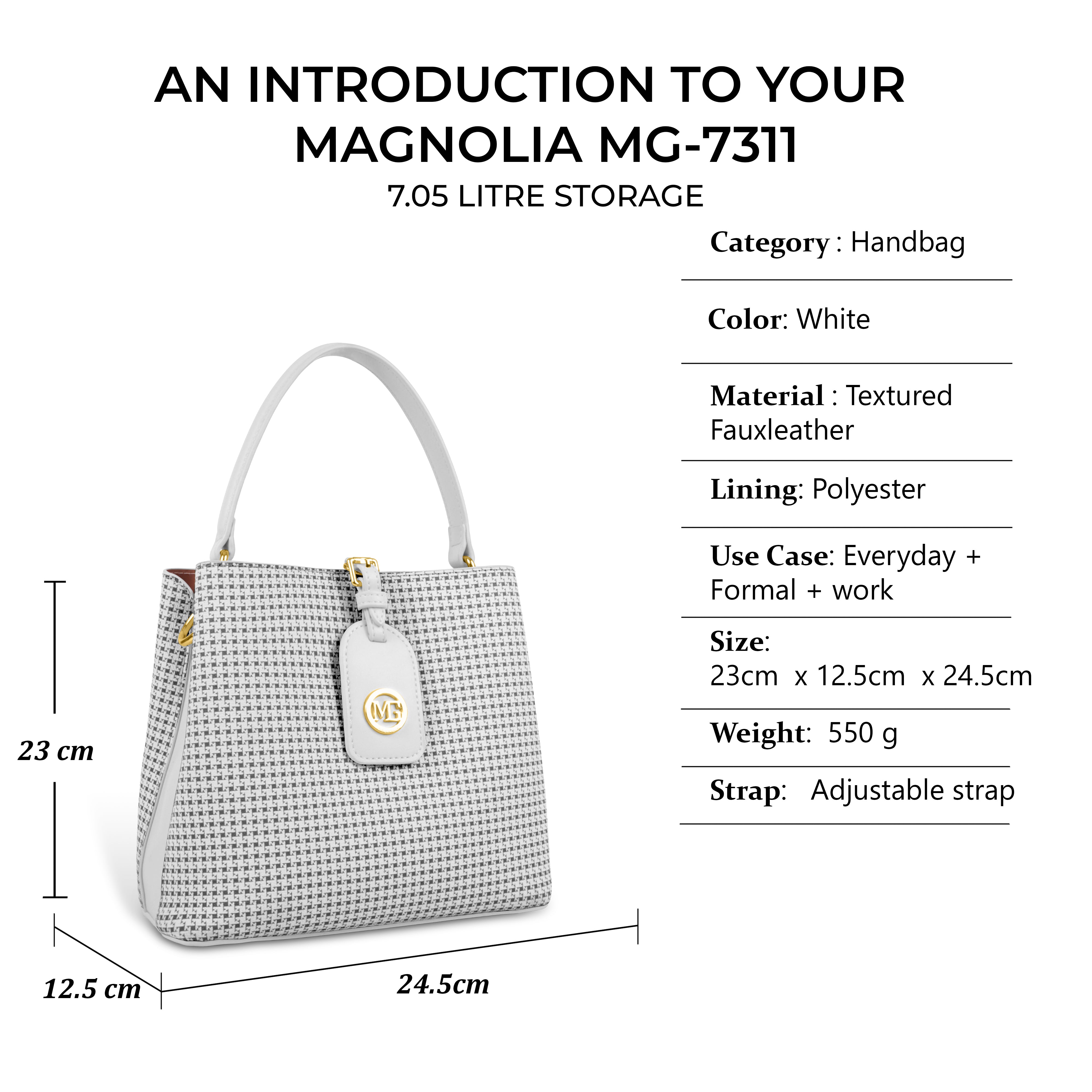 Magnolia Premium Textured Handbag for Women with Detachable Sling Strap