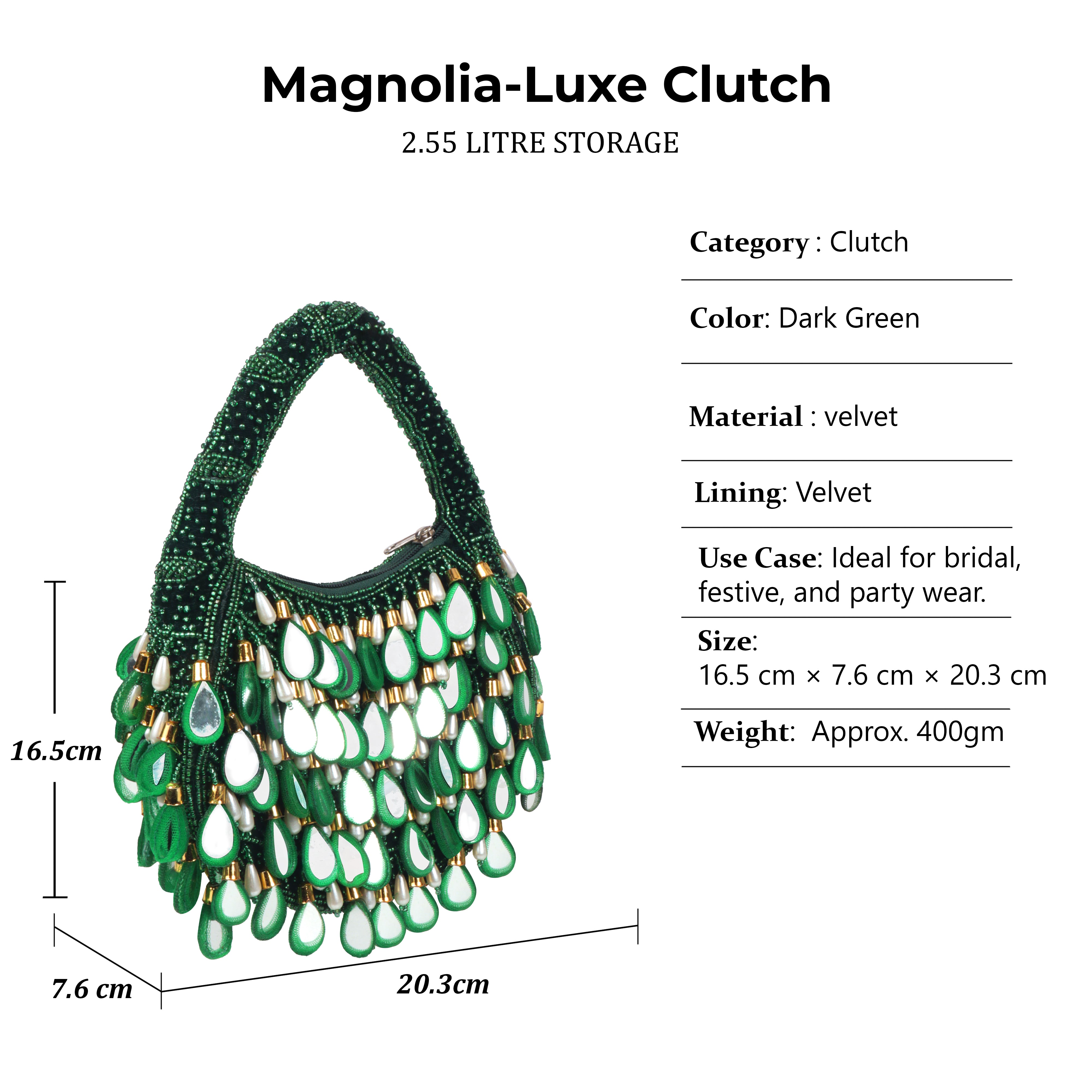 Magnolia Luxe Dark Green Velvet Clutch – Bridal, Festive & Party Wear