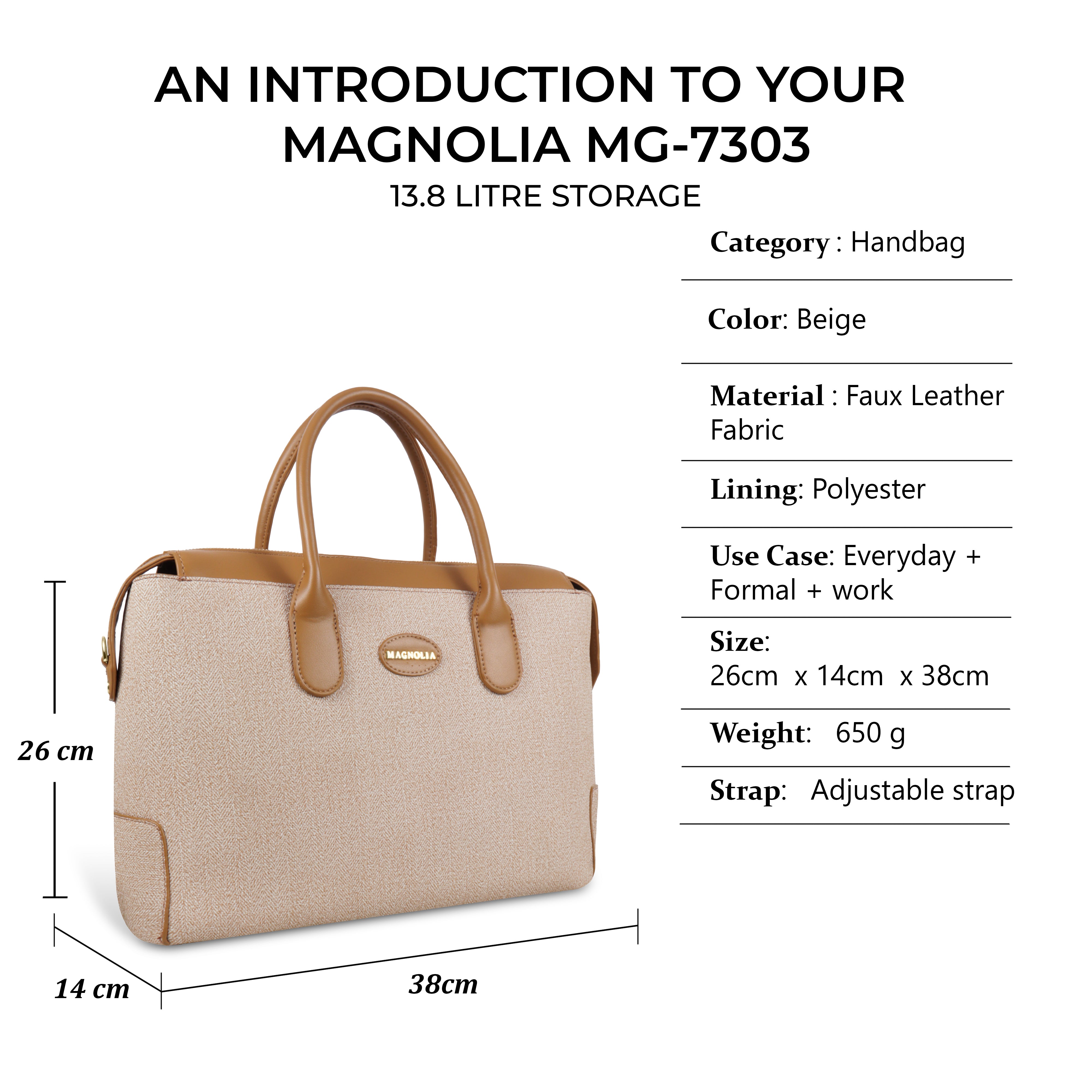 Magnolia Elegant Structured Handbag for Women - Premium Shoulder Tote with Top Handles & Detachable Strap