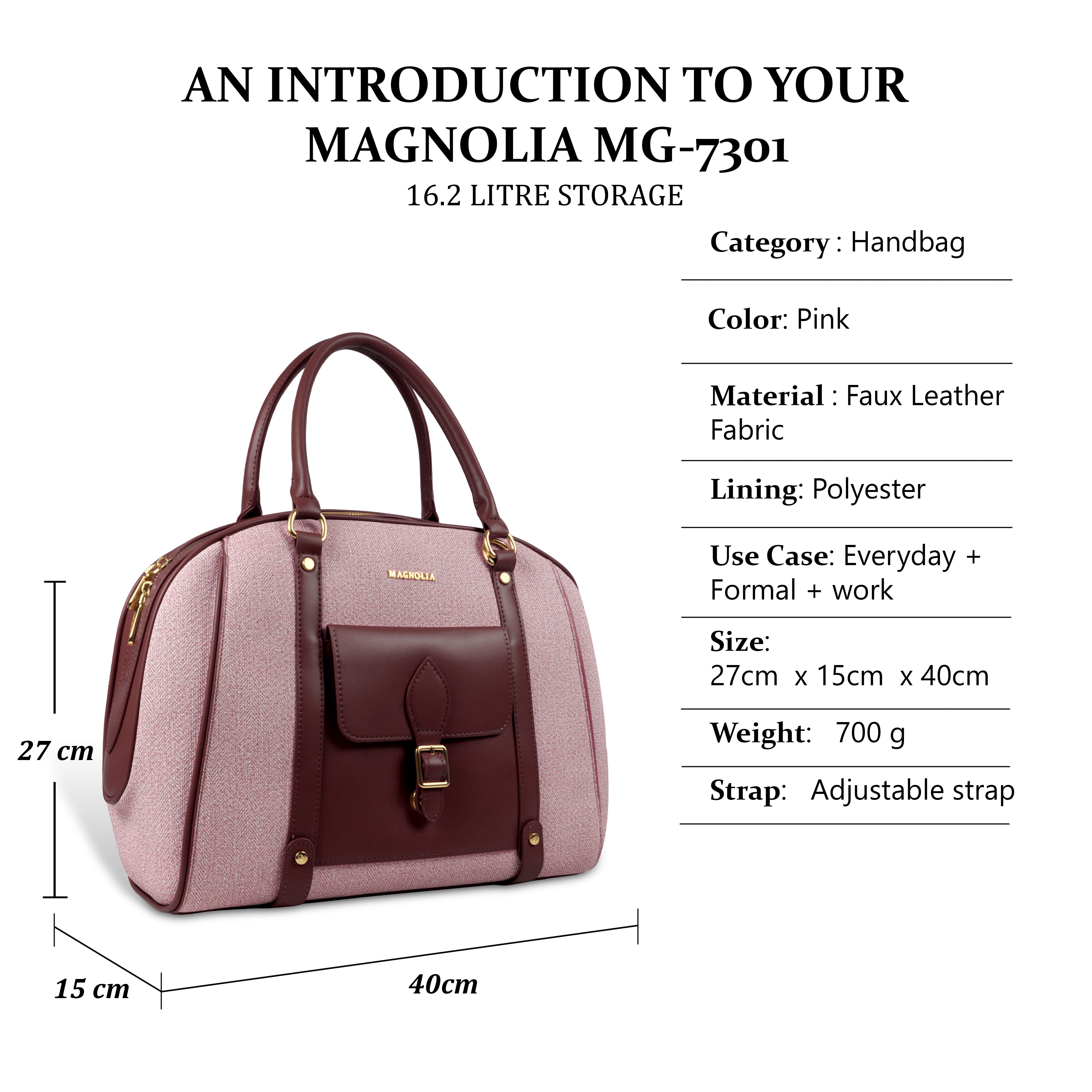 Magnolia Elegant Leatherette Handbag for Women with Detachable Strap