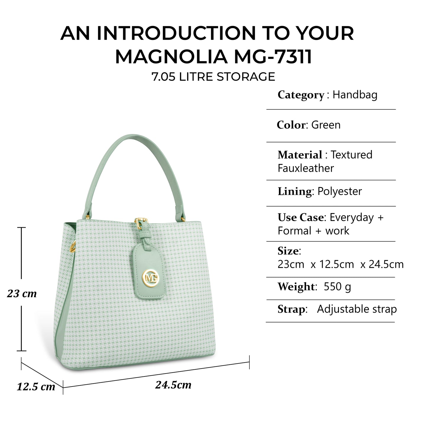 Magnolia Premium Textured Handbag for Women with Detachable Sling Strap