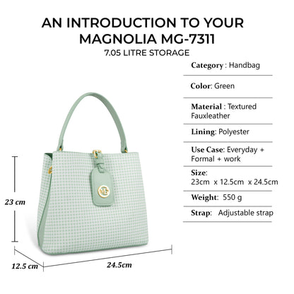 Magnolia Premium Textured Handbag for Women with Detachable Sling Strap