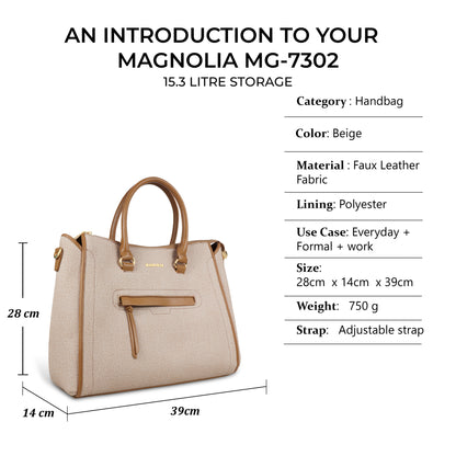 Magnolia Stylish Textured Handbag for Women - Elegant Shoulder Tote with Detachable Strap