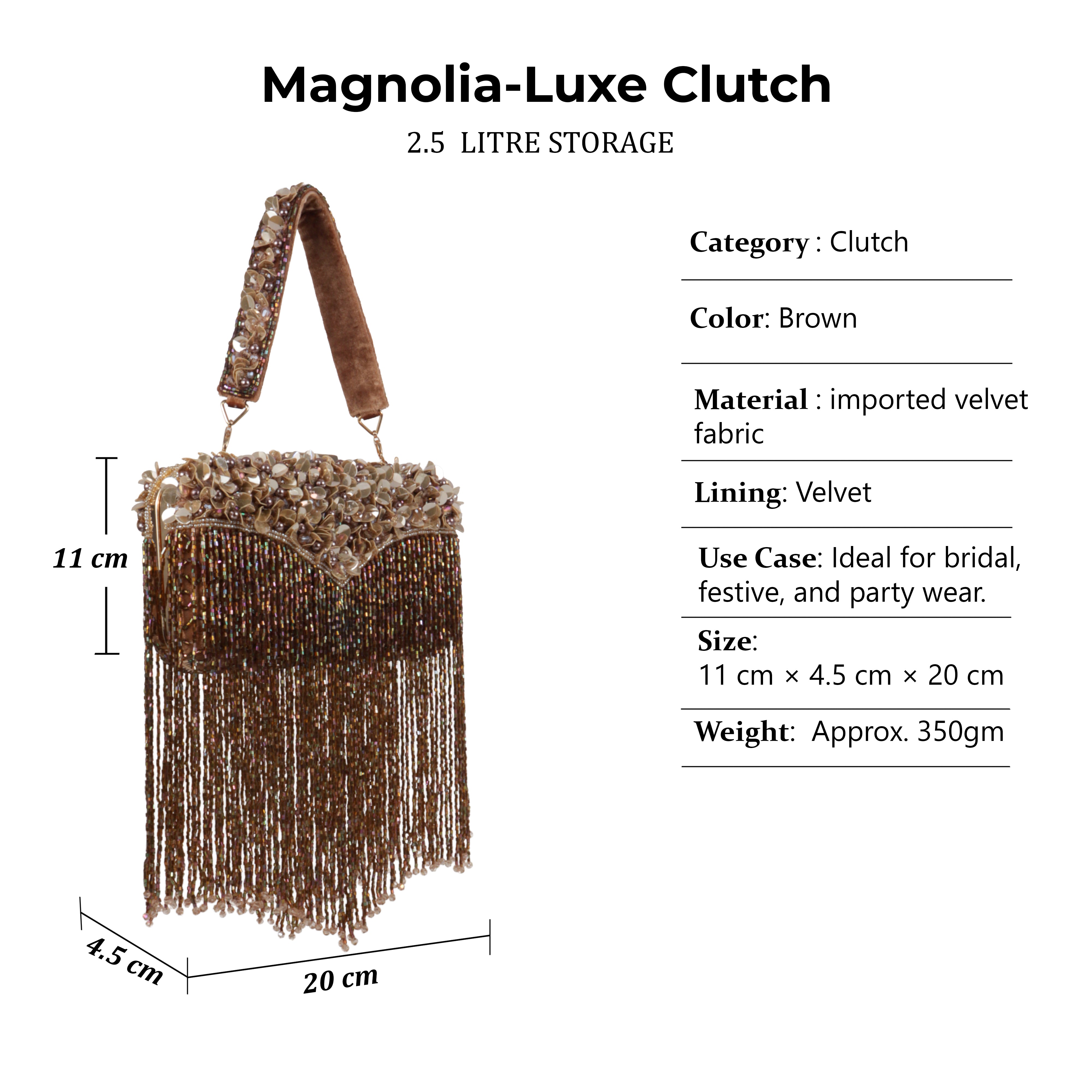 Magnolia-Luxe Brown Clutch with Embellished Fringe Detail