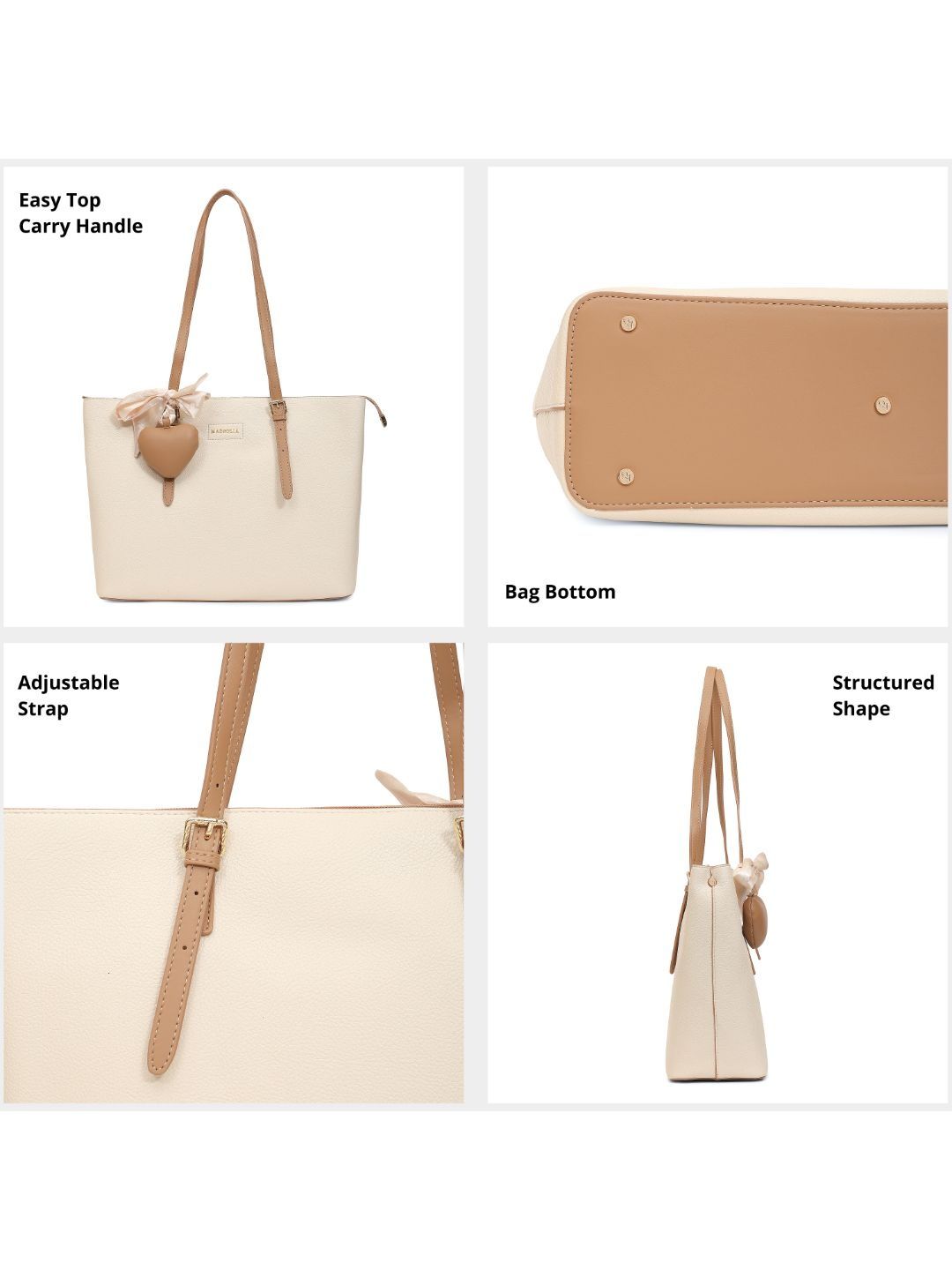 Magnolia White Solid One Size PU Leather Tote