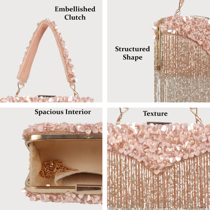 Magnolia Pink Velvet Embellished Women Clutch