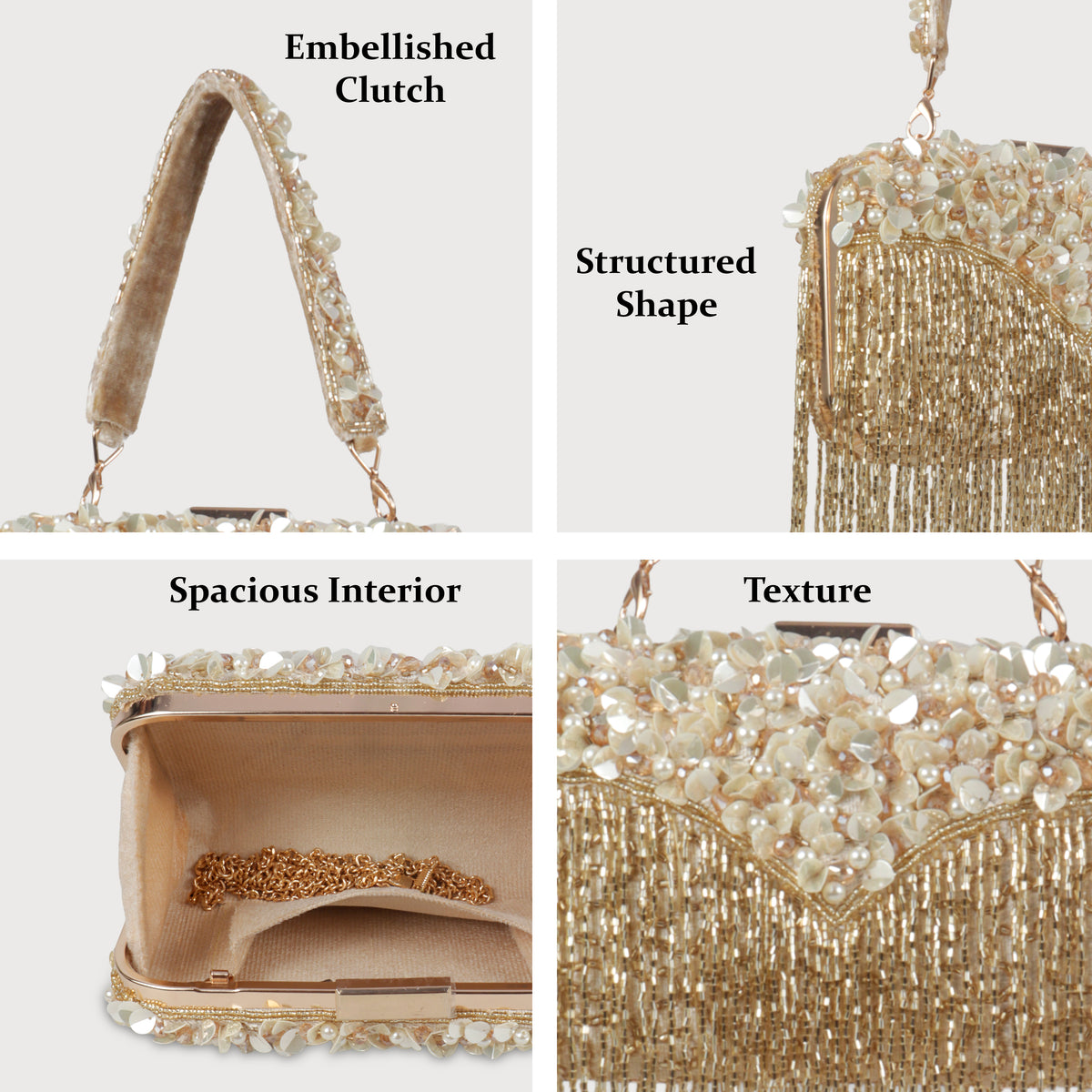 Magnolia Rose Gold Velvet Embellished Women Clutch