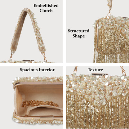 Magnolia Rose Gold Velvet Embellished Women Clutch