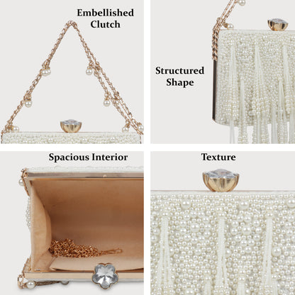 Magnolia White Velvet Embellished Women Clutch
