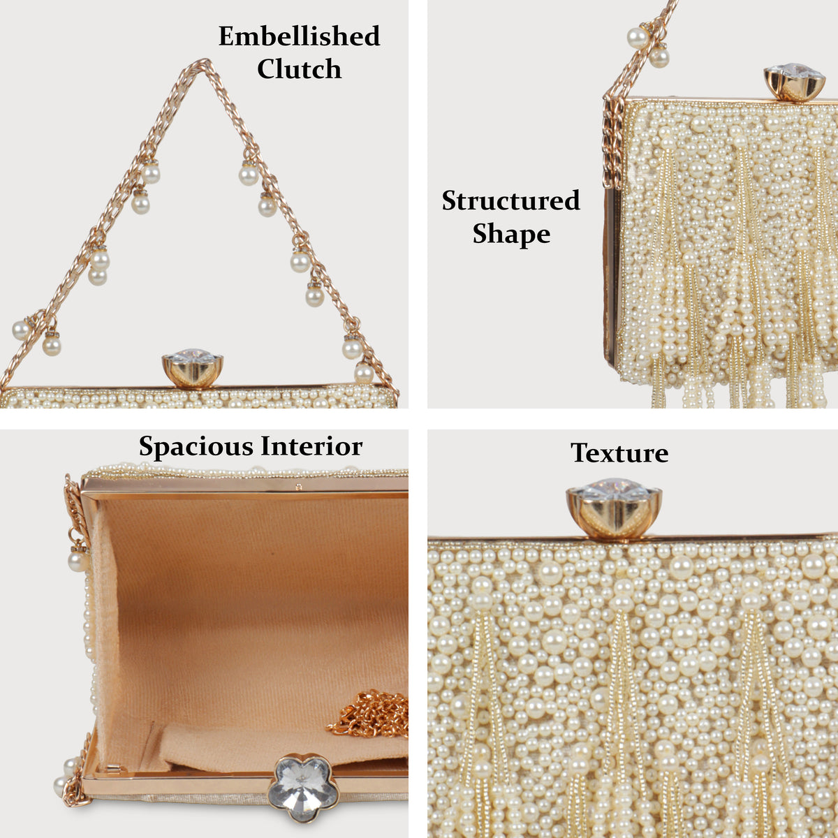 Magnolia Beige Velvet Embellished Women Clutch