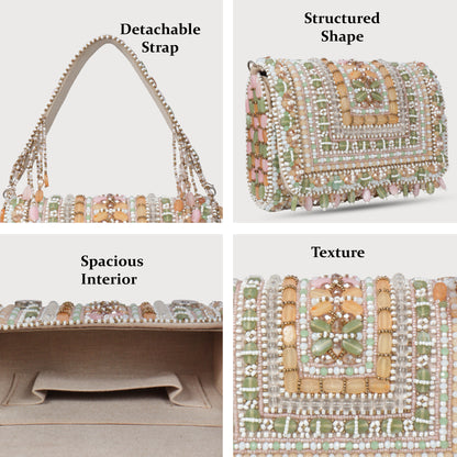 Magnolia Multi Velvet Embellished Women Clutch