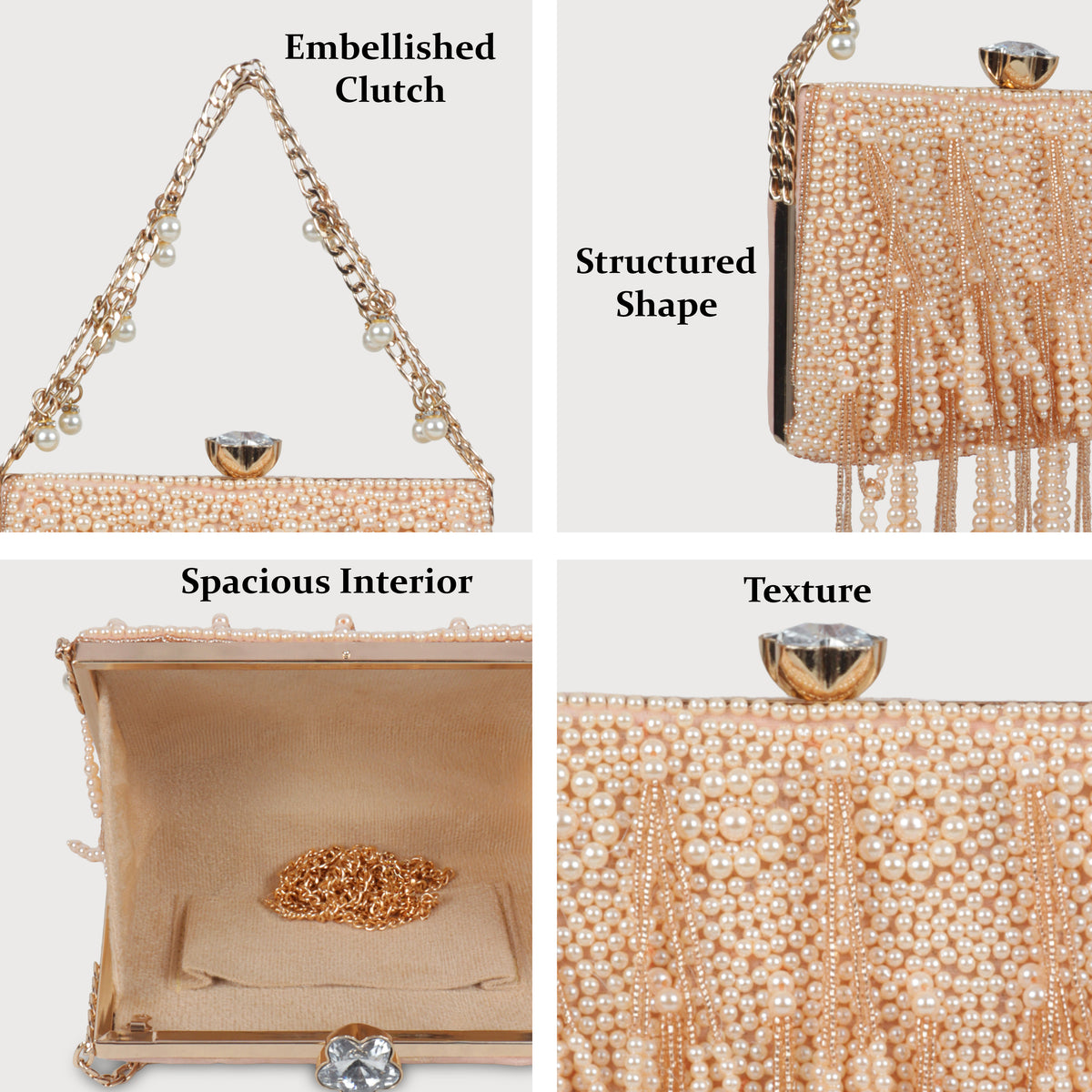 Magnolia Peach Velvet Embellished Women Clutch