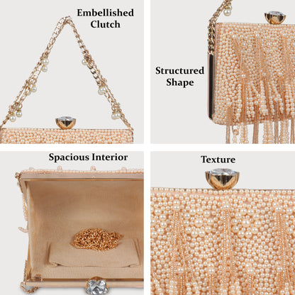 Magnolia Peach Velvet Embellished Women Clutch