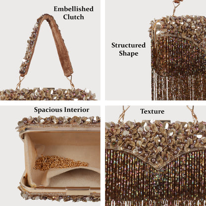 Magnolia Copper Velvet Embellished Women Clutch