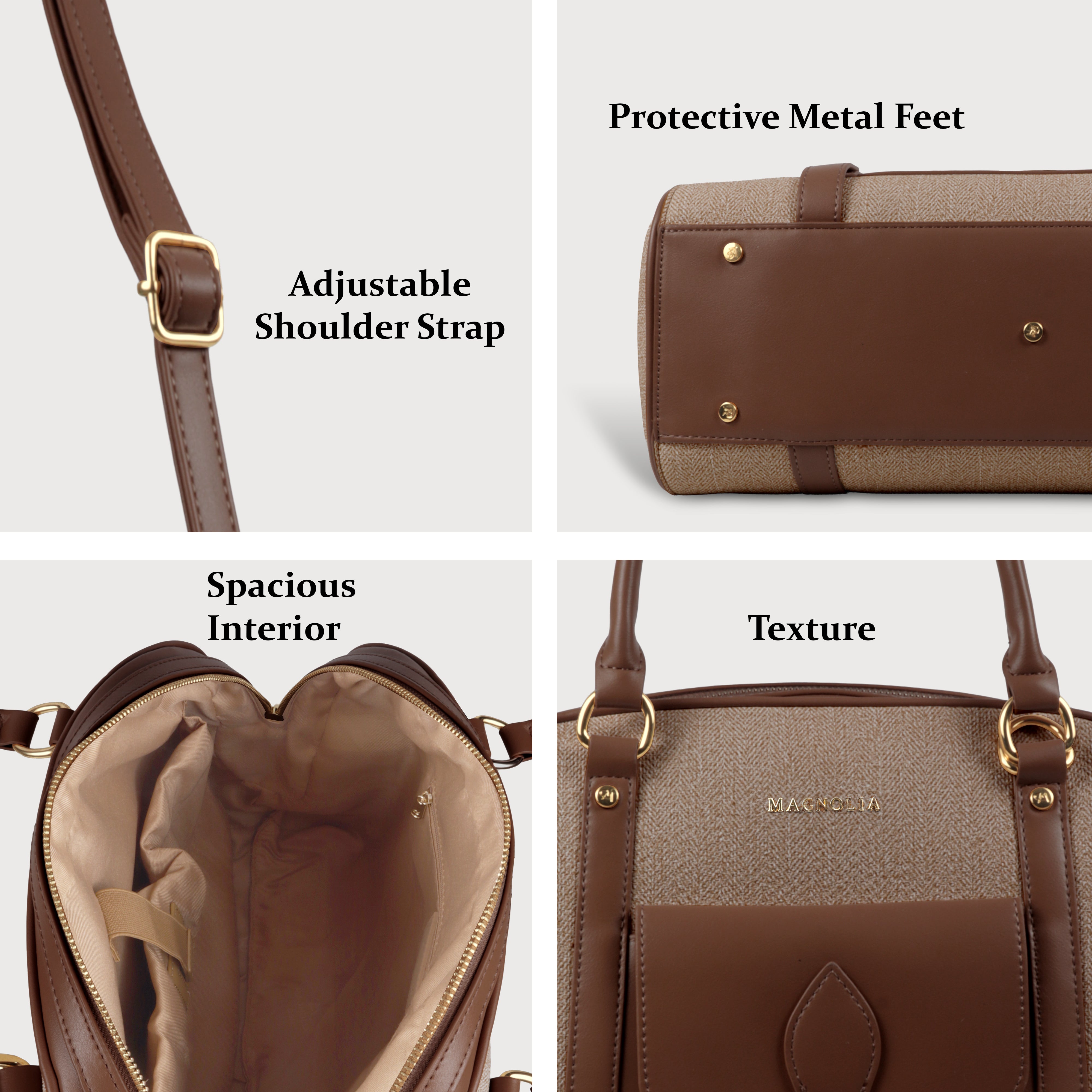 Magnolia Elegant Leatherette Handbag for Women with Detachable Strap