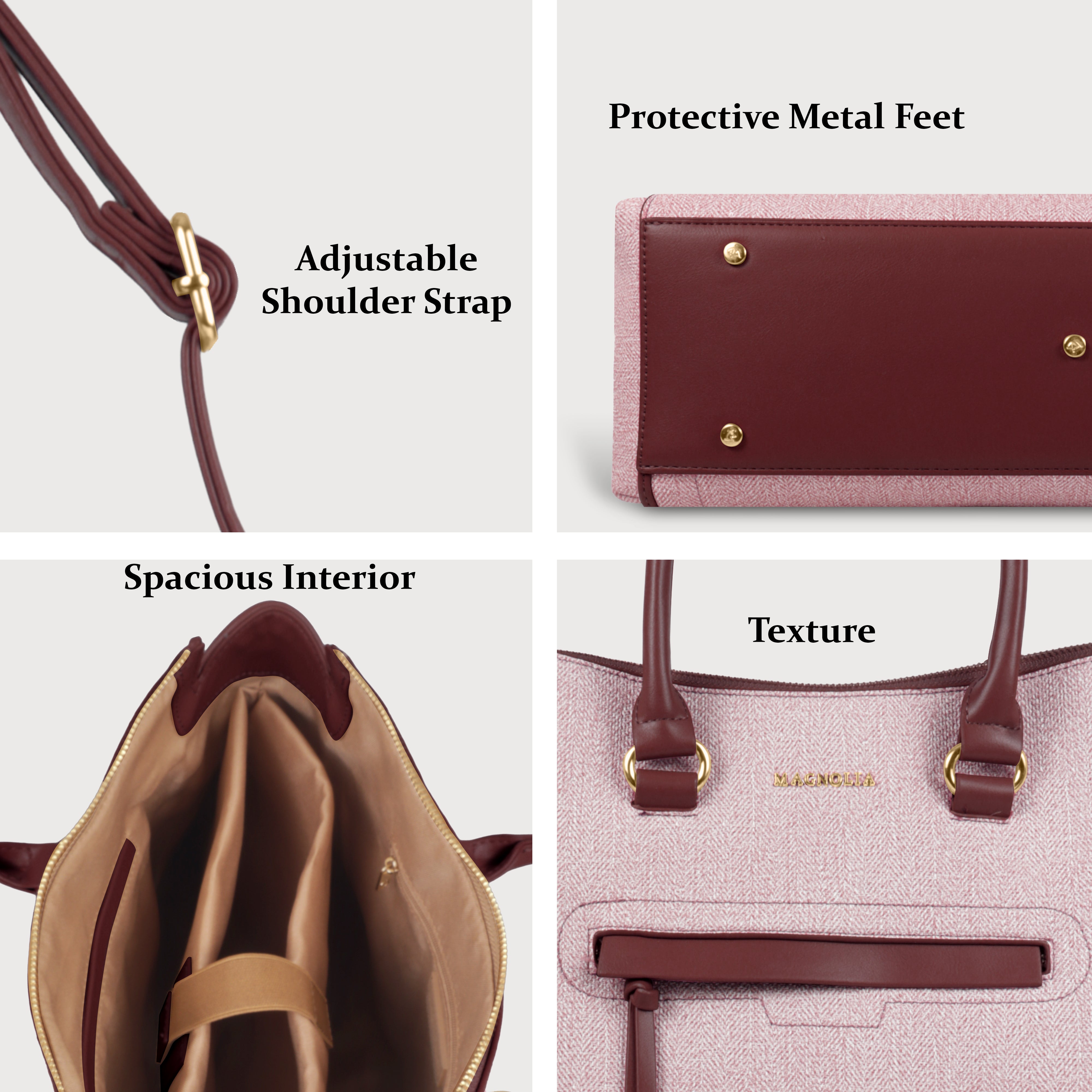 Magnolia Stylish Textured Handbag for Women - Elegant Shoulder Tote with Detachable Strap