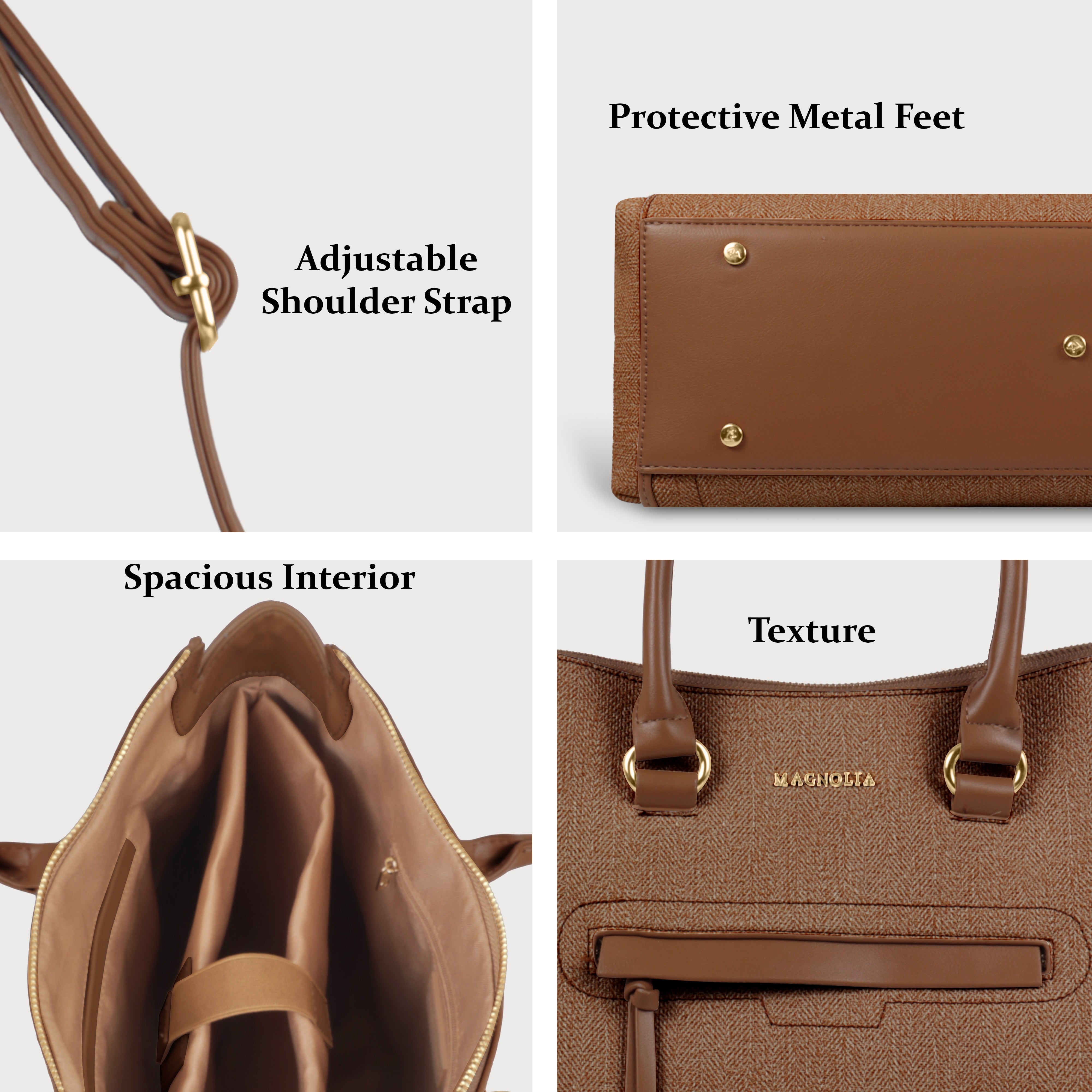 Magnolia Stylish Textured Handbag for Women - Elegant Shoulder Tote with Detachable Strap