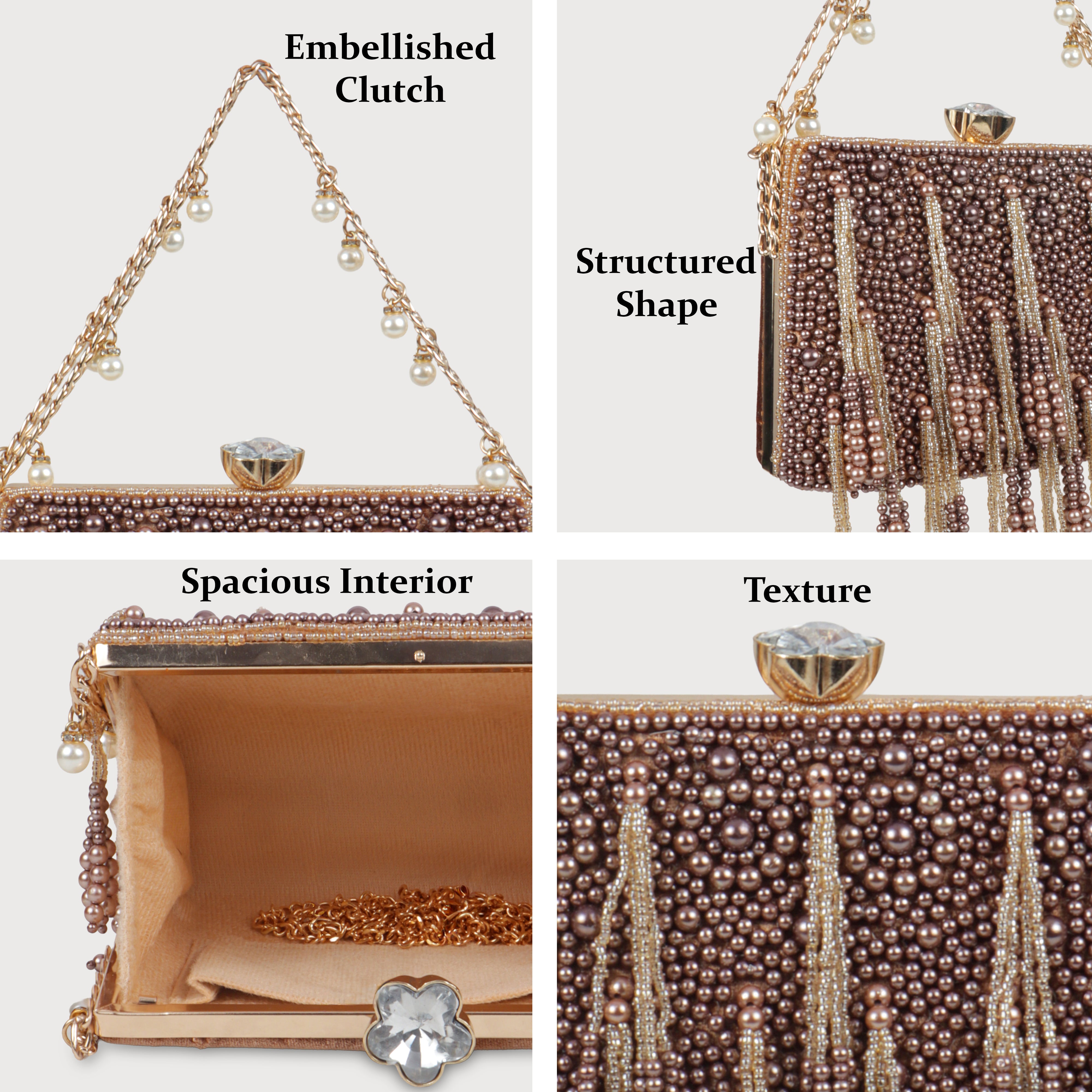 Magnolia Luxe Bronze Beaded Velvet Clutch – Bridal, Festive & Party Wear