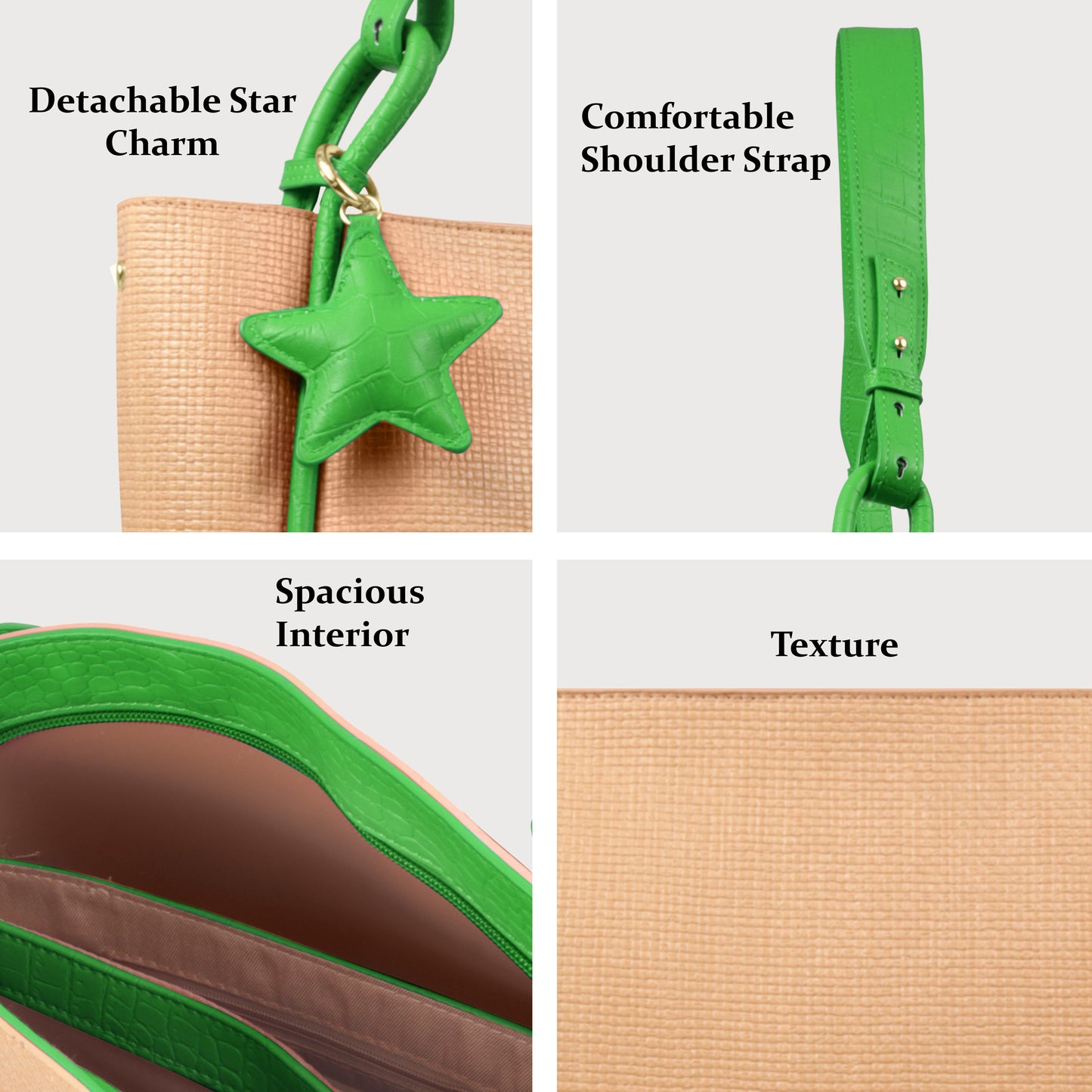 Stylish Leather Tote Bag with Star Charm & Spacious Interior