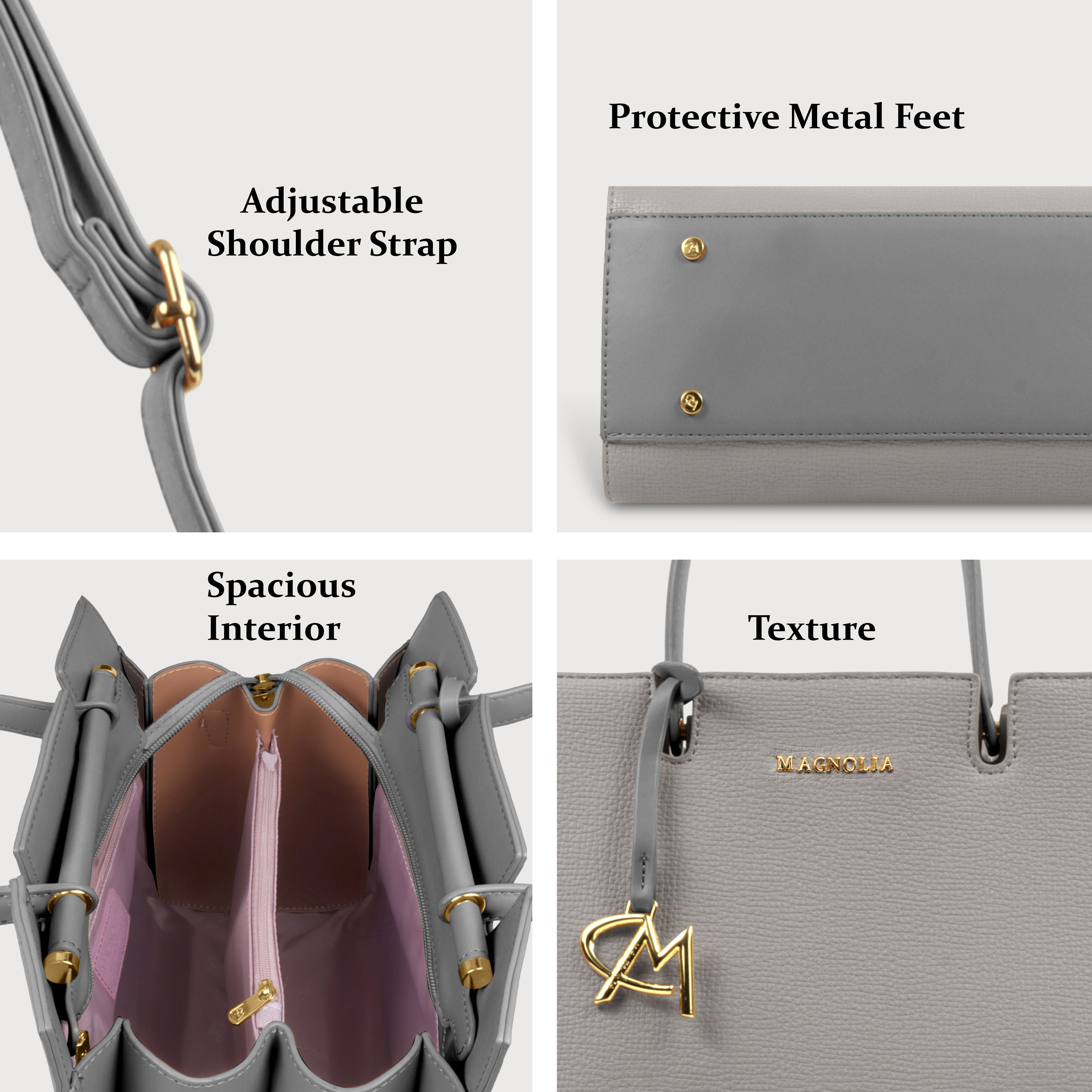 Magnolia Women’s Handbag – 9.5L Spacious Faux Leather Tote in Gray