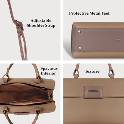 Magnolia Taupe Vegan Leather Handbag for Women | 12L Spacious Everyday & Work Bag with Long Strap