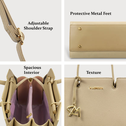 Magnolia Women’s Handbag – 9.5L Spacious Faux Leather Tote in Gold