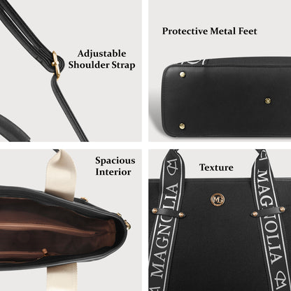 Magnolia® Vegan Leather Black Handbag – 15L Spacious Tote for Everyday & Work Use
