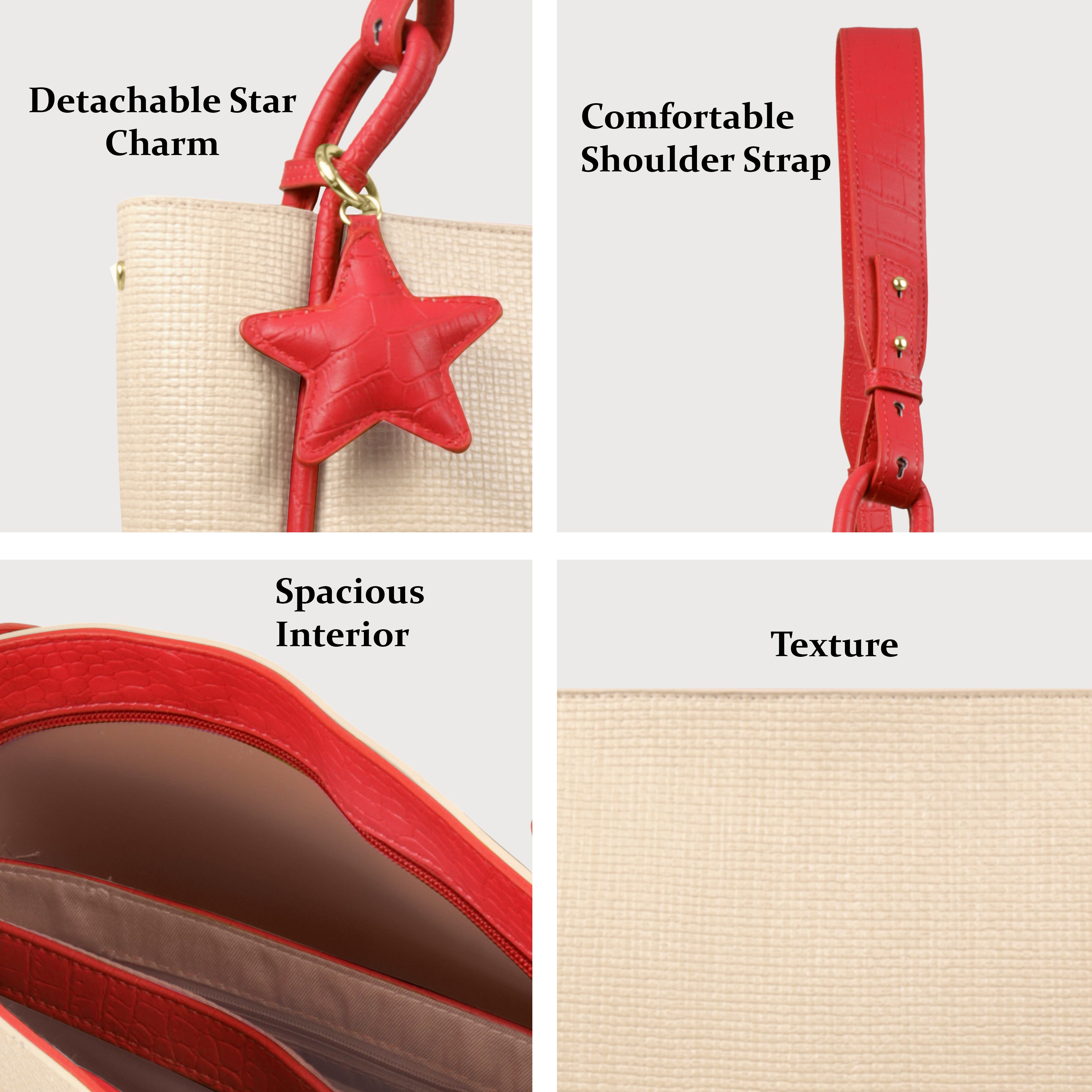 Stylish Leather Tote Bag with Star Charm & Spacious Interior