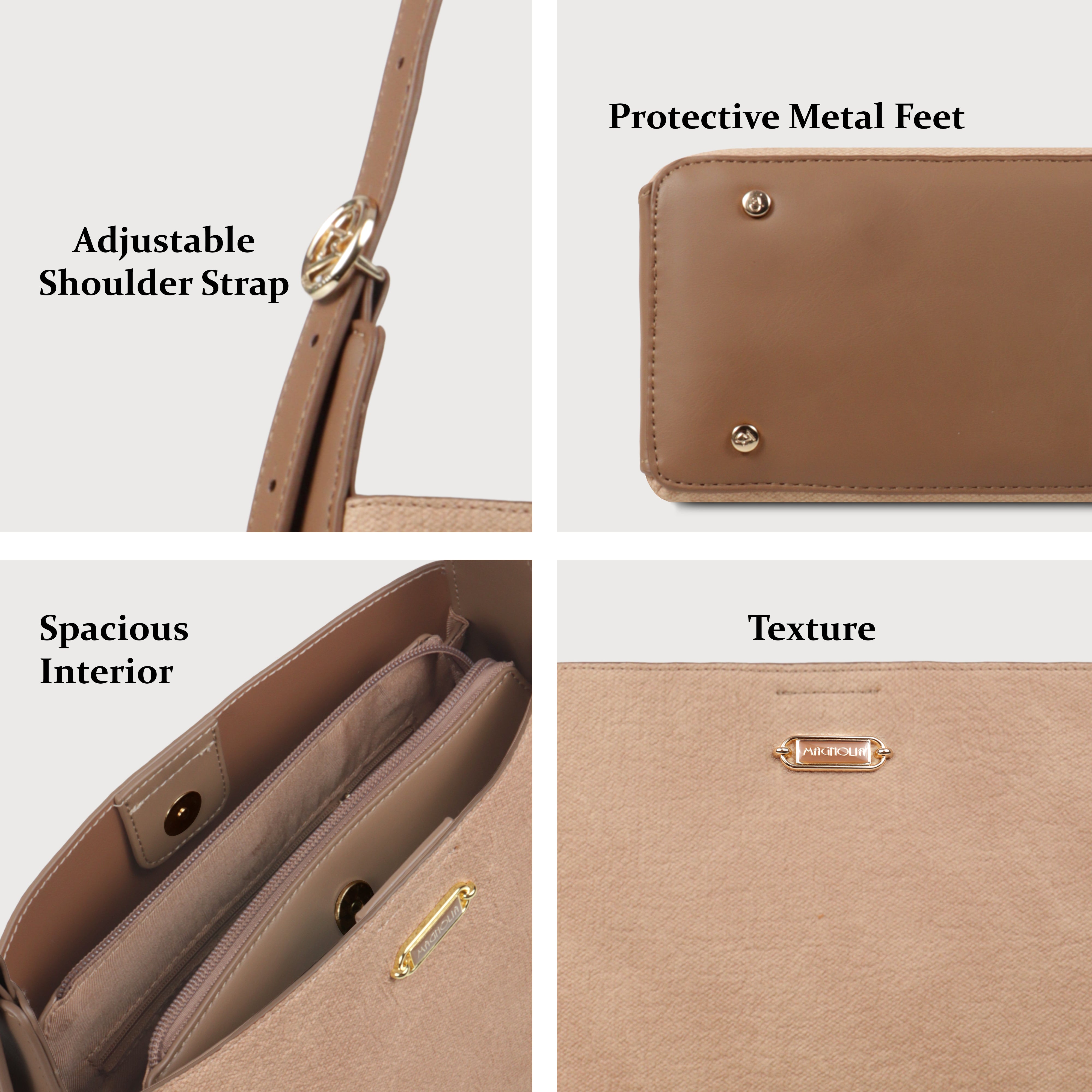 Magnolia Premium Textured Handbag for Women with Detachable Sling Strap