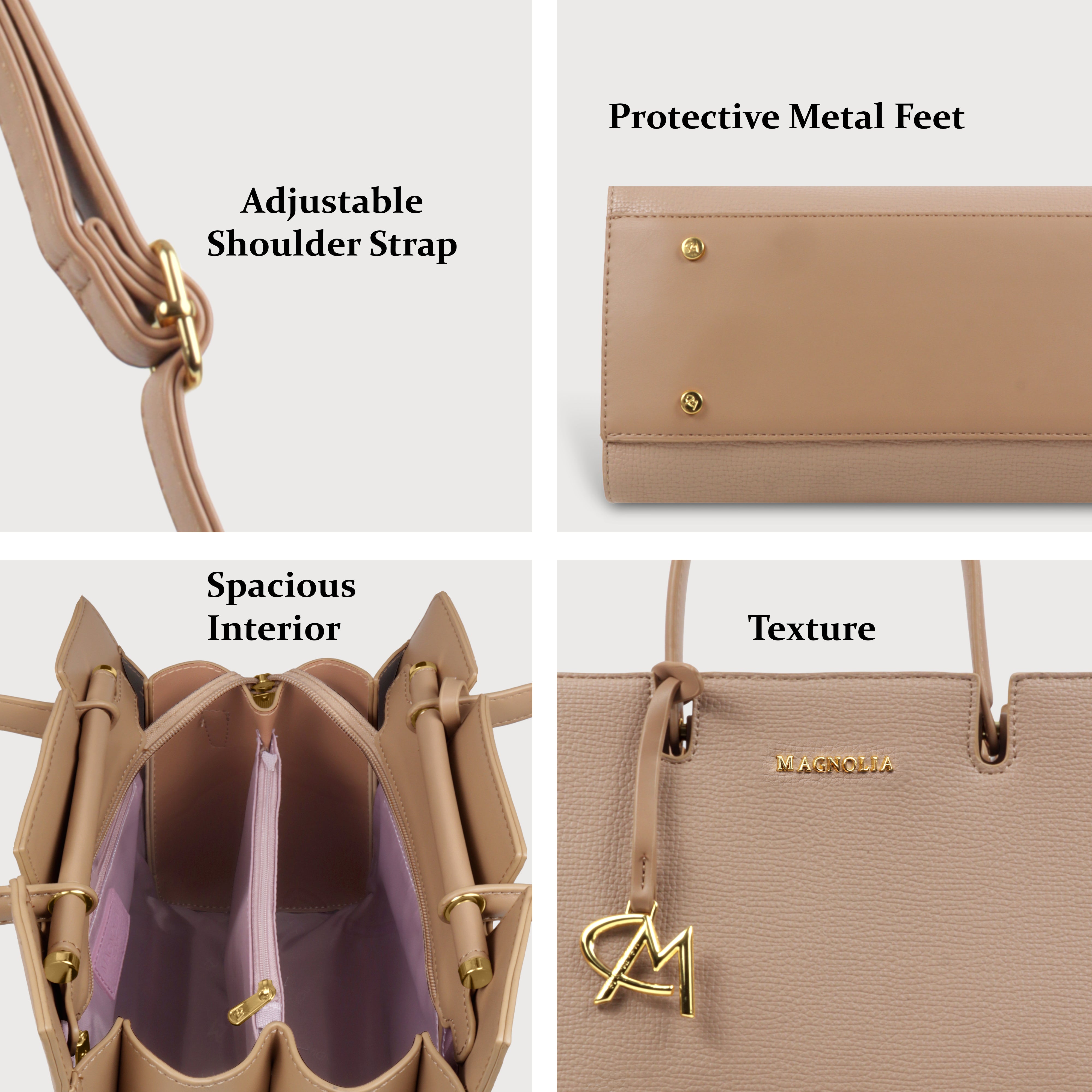 Magnolia Women’s Handbag – 9.5L Spacious Faux Leather Tote in Khaki