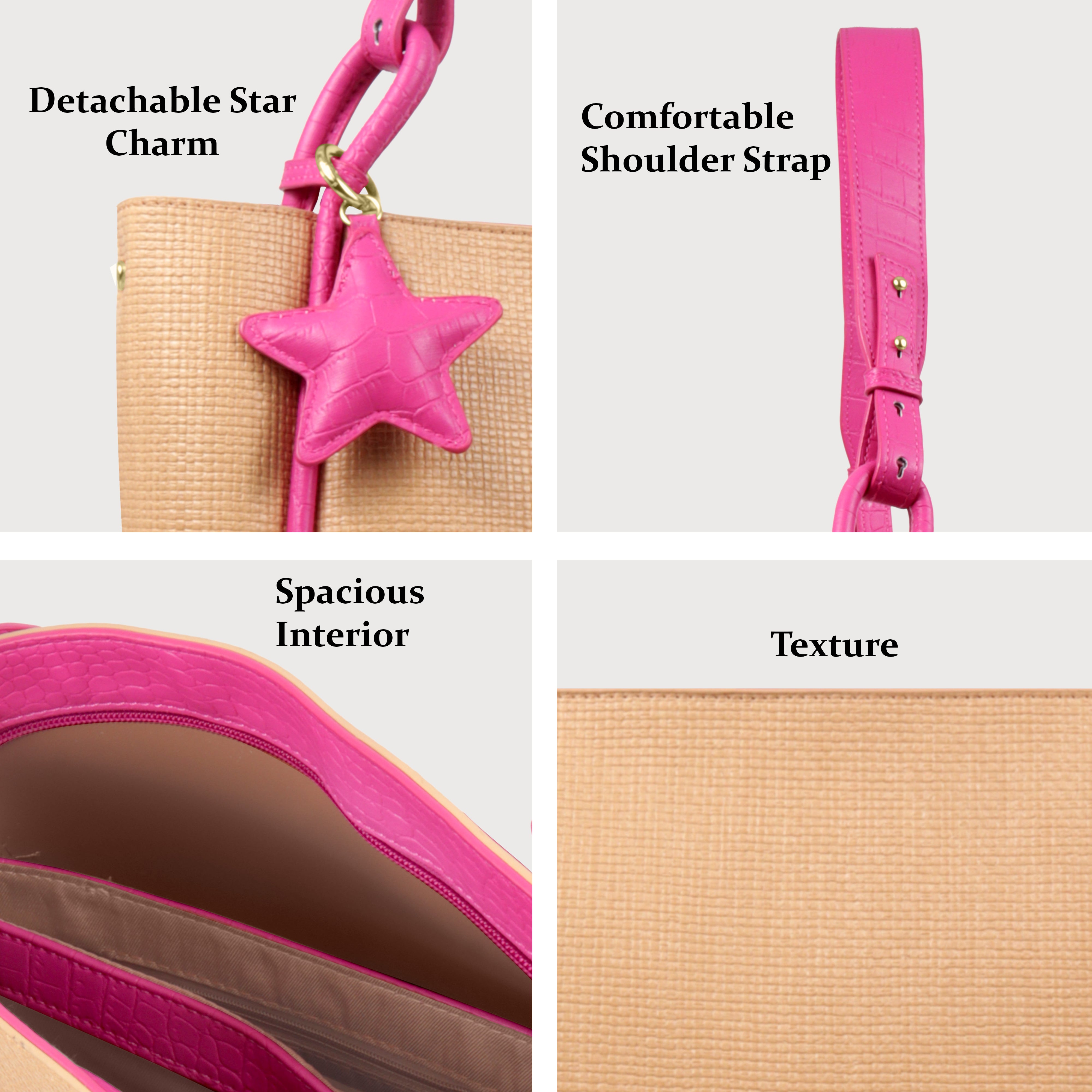 Stylish Leather Tote Bag with Star Charm & Spacious Interior