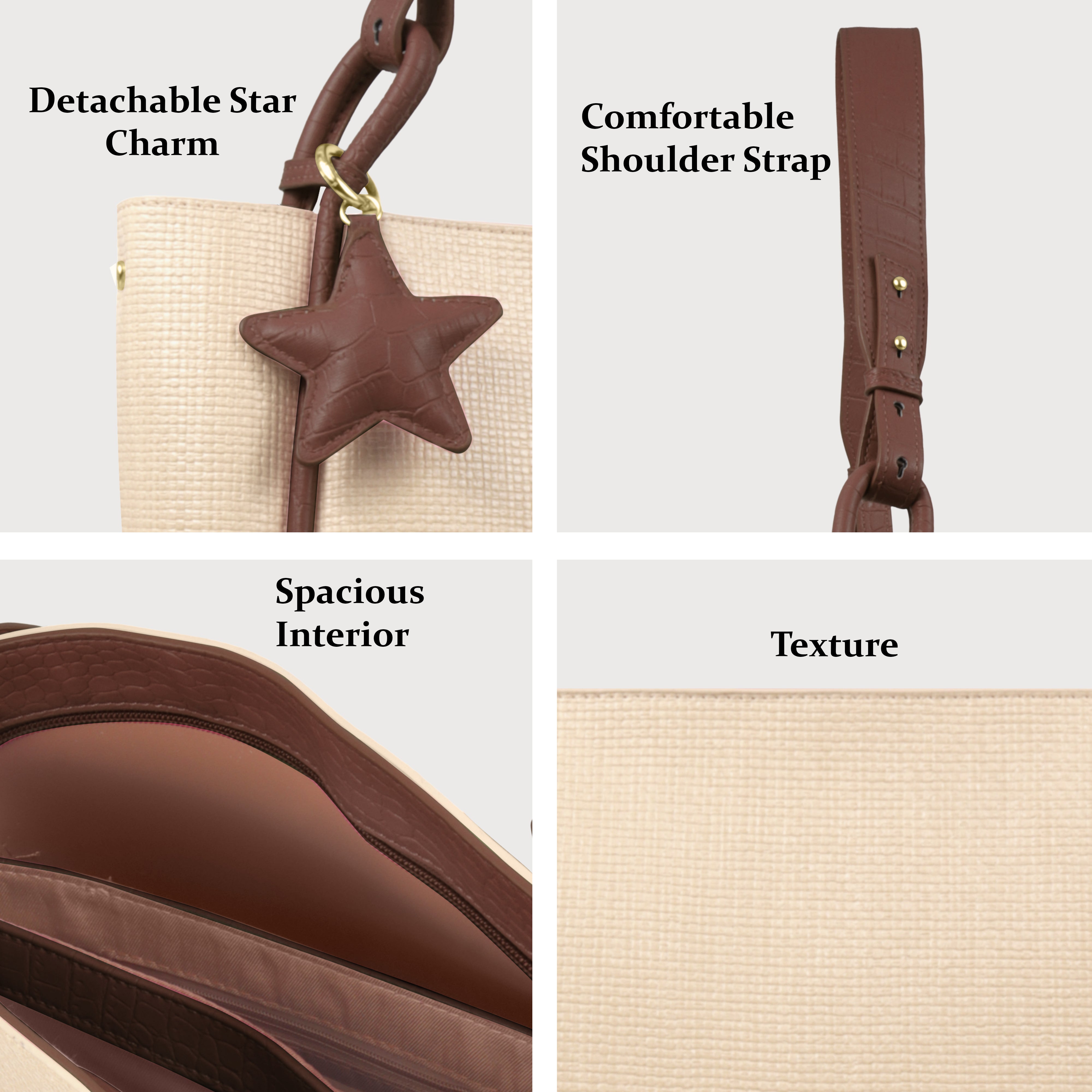 Stylish Leather Tote Bag with Star Charm & Spacious Interior