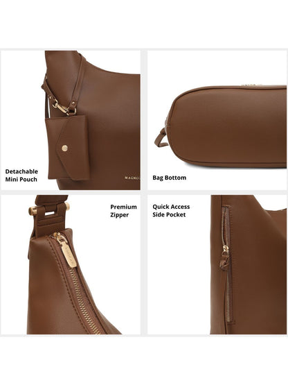 Magnolia Brown PU Leather Solid One Size Women Tote
