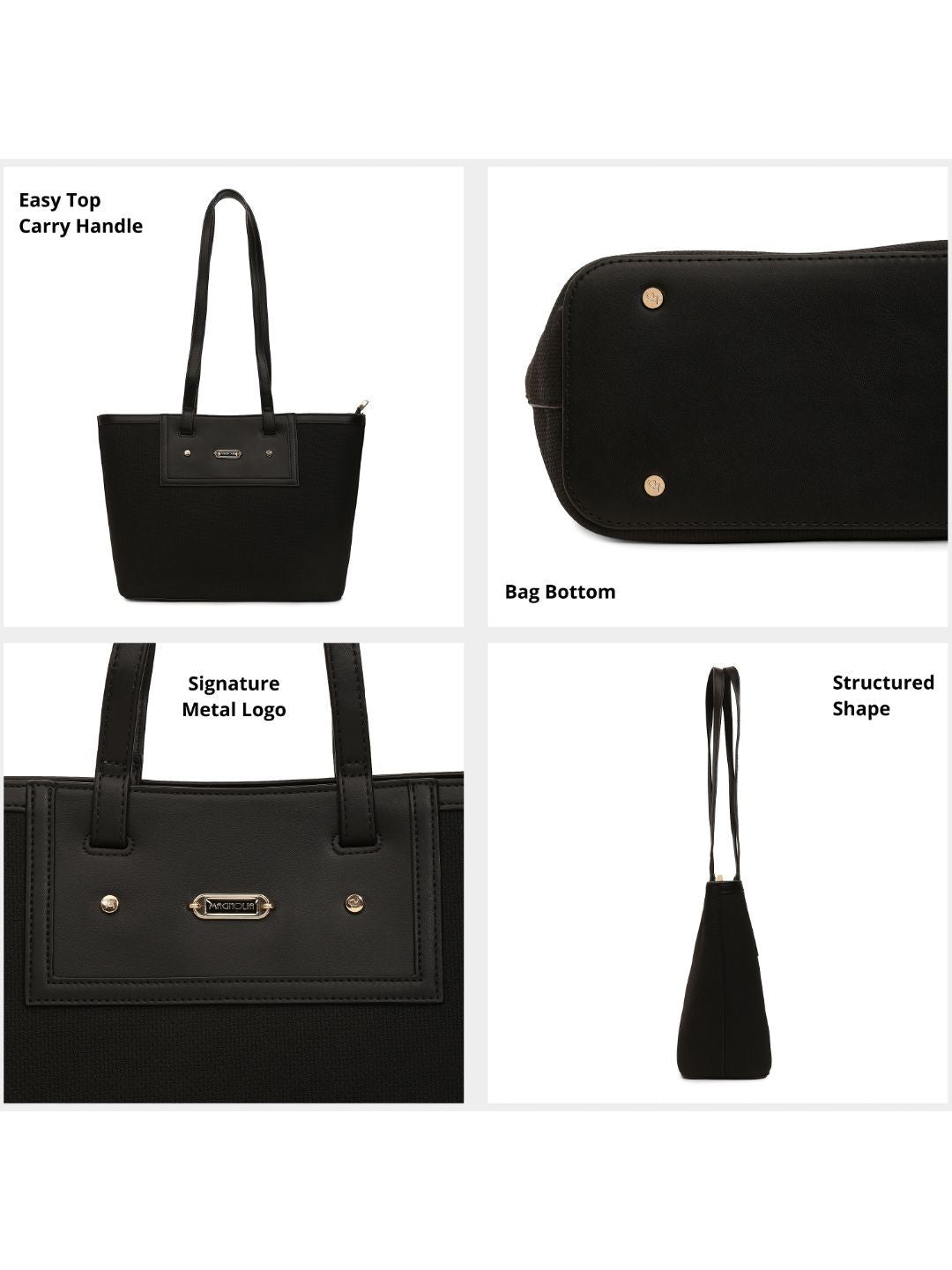 Magnolia Black PU Leather Textured One Size Women Tote