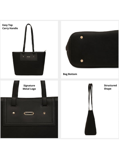 Magnolia Black PU Leather Textured One Size Women Tote