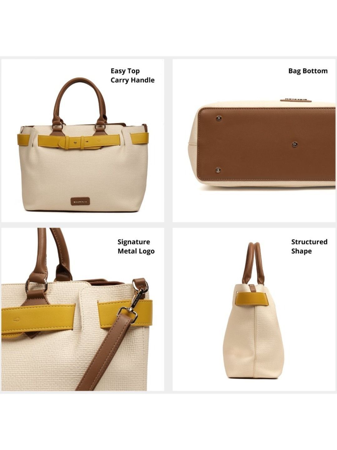 Magnolia PU Leather Women Ivory Tote Bag