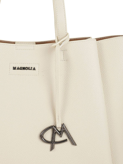Magnolia PU Leather Women Beige Tote Bag