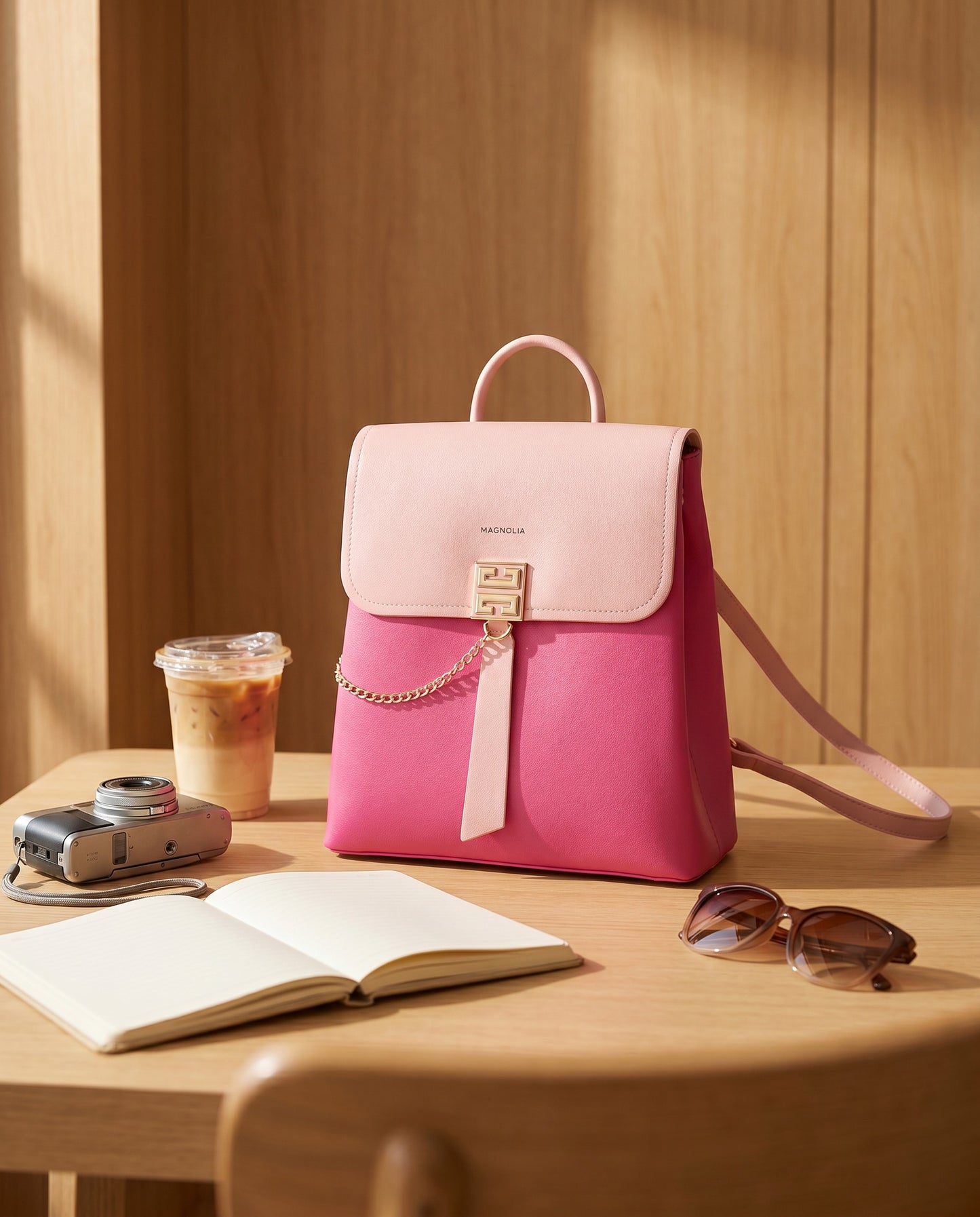Magnolia Pink PU Leather Solid One Size Women Backpack