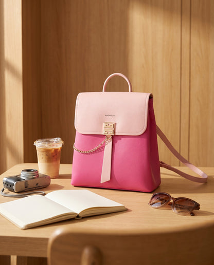 Magnolia Pink PU Leather Solid One Size Women Backpack