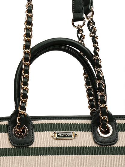 Magnolia PU Leather Women Striped Green Tote Bag
