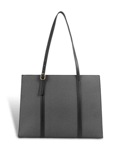 Magnolia Structured Black Tote Bag for Women | PU Leather & Fabric Combo | 12L Work & Everyday Handbag