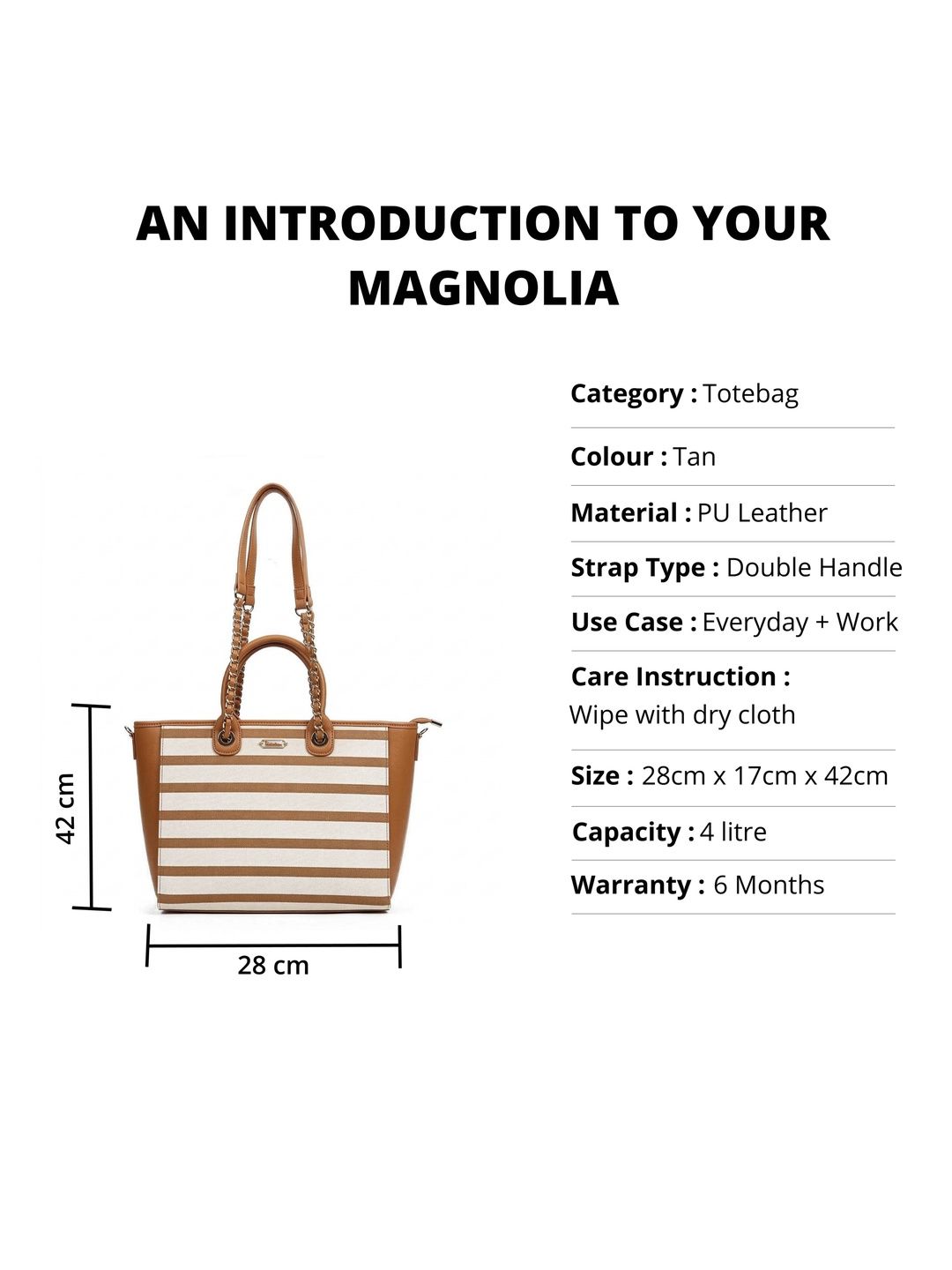 Magnolia PU Leather Women Striped Brown Tote Bag