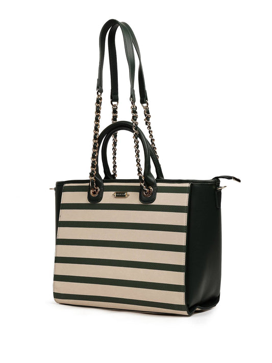 Magnolia PU Leather Women Striped Green Tote Bag