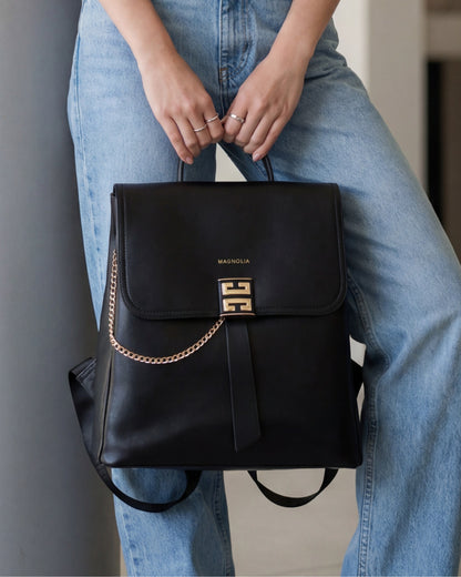 Magnolia Black PU Leather Solid One Size Women Backpack