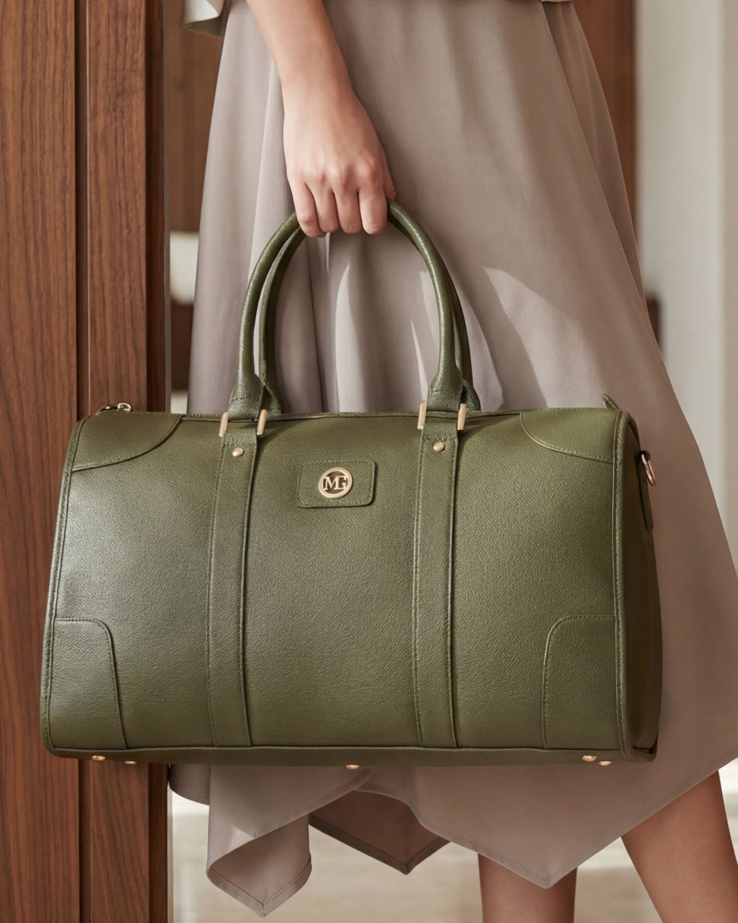 Magnolia Green PU Leather Solid One Size Unisex Duffle Bag